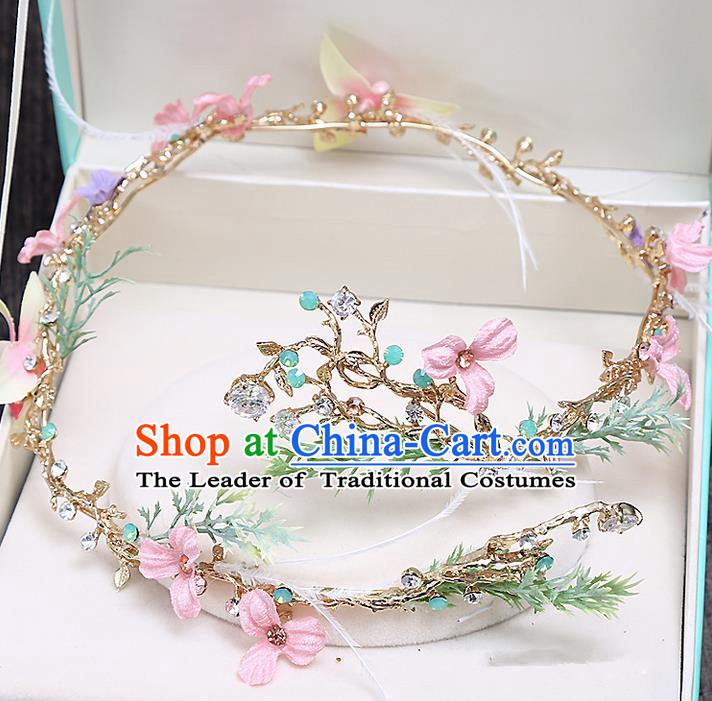 Top Grade Handmade Wedding Bride Hair Accessories Princess Flowers Hair Clasp Headband, Traditional Baroque Hair Claw Headband Headpiece for Women