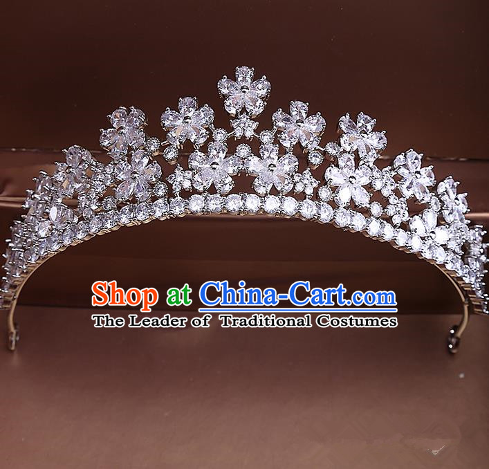 Top Grade Handmade Wedding Hair Accessories Bride Vintage Diamante Crown, Traditional Baroque Princess Crystal Zircon Royal Crown Wedding Headwear for Women