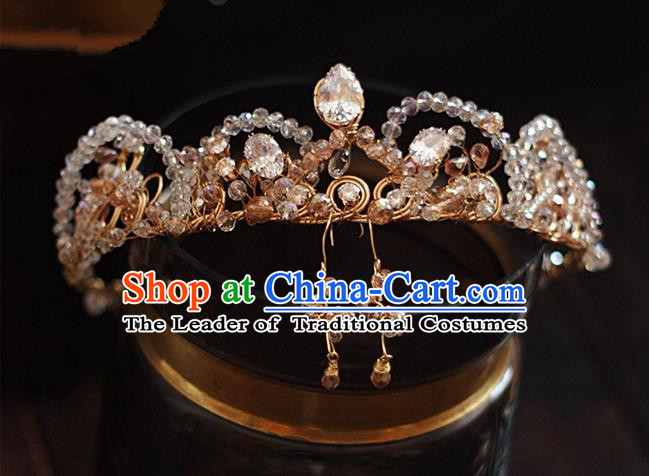 Top Grade Handmade Wedding Hair Accessories Bride Diamante Zircon Crown, Traditional Baroque Queen Crystal Royal Crown Wedding Headwear for Women