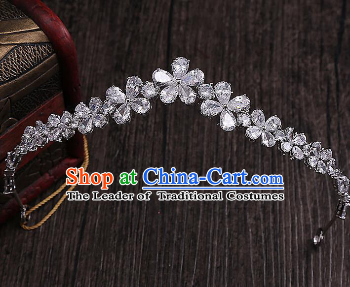Top Grade Handmade Wedding Hair Accessories Bride Zircon Crown, Traditional Baroque Princess Crystal Royal Crown Wedding Headwear for Women