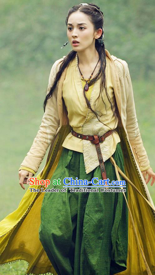 Traditional Ancient Chinese National Minority Female Costume, Chinese Ancient Swordswoman Dress Clothing for Women