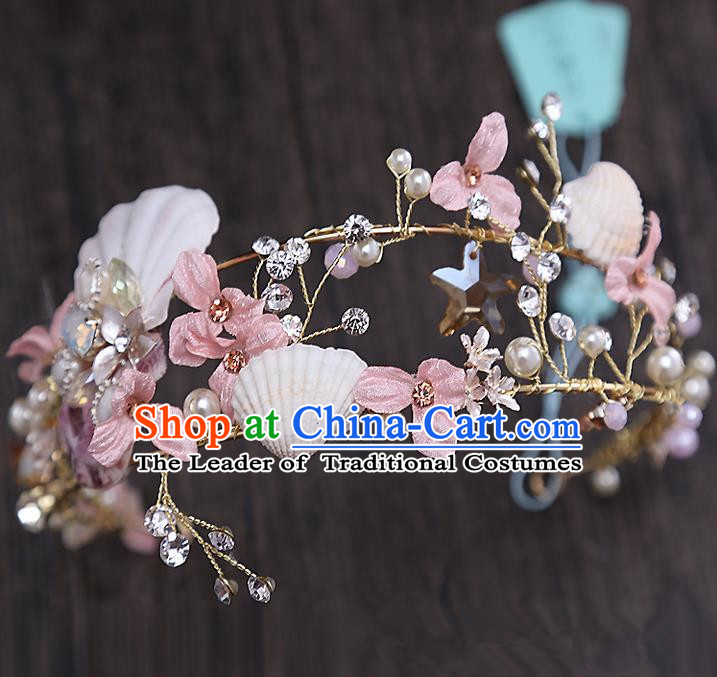 Top Grade Handmade Wedding Hair Accessories Bride Flower Shell Hair Clip, Traditional Baroque Princess Hair Clasp Headpiece for Women