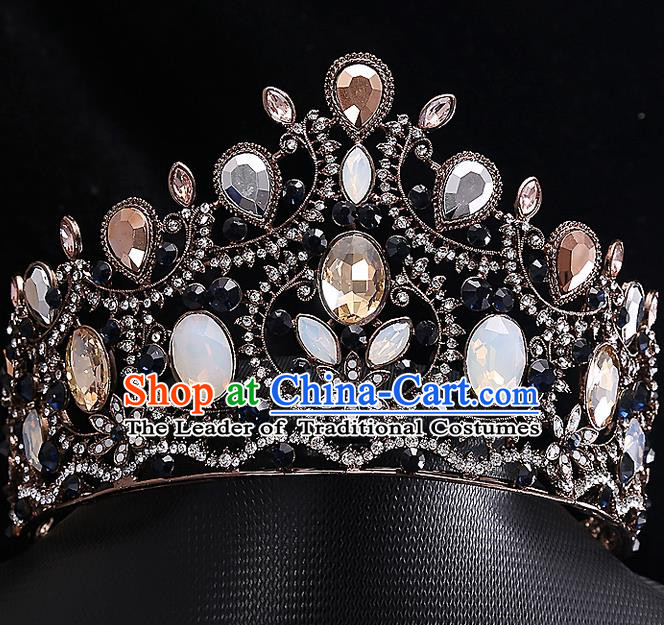 Top Grade Handmade Wedding Hair Accessories Bride Princess Opal Imperial Crown, Traditional Baroque Crystal Royal Crown Wedding Headwear for Women