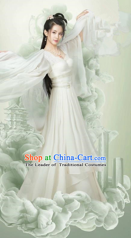 Traditional Ancient Chinese Young Lady Fairy Costume and Headpiece Complete Set, Chinese Ming Dynasty Swordswoman Princess Dress Clothing