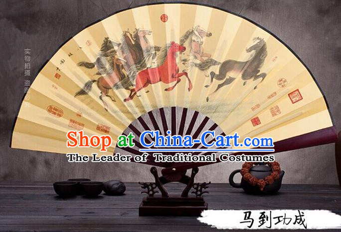 Traditional Chinese Ancient Peking Opera Accessories Scholar Ink Painting Horse Fan, Traditional Chinese Beijing Opera Young Men Props Folding Fans