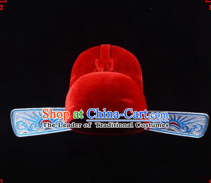 Traditional Chinese Ancient Peking Opera Accessories Lang Scholar Hat, Traditional Chinese Beijing Opera Young Men Bridegroom Red Headwear