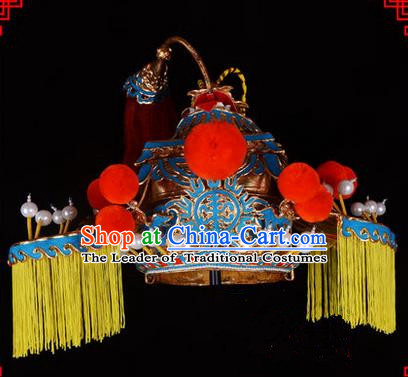 Traditional Chinese Ancient Peking Opera Accessories Senior Grand Tutor Hat, Traditional Chinese Beijing Opera Grand Councilor Headwear Top Grade Helmet Crown