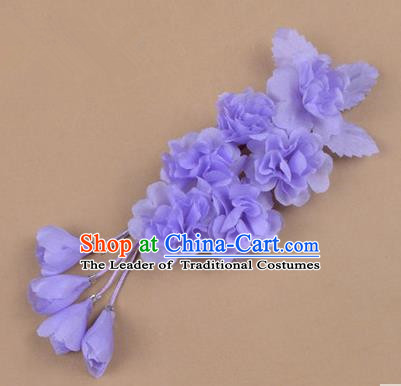 Top Grade Chinese Ancient Peking Opera Hair Accessories Diva Crystal Temple Purple Jasmine Flowers Hairpins, Traditional Chinese Beijing Opera Hua Tan Hair Clasp Head-ornaments
