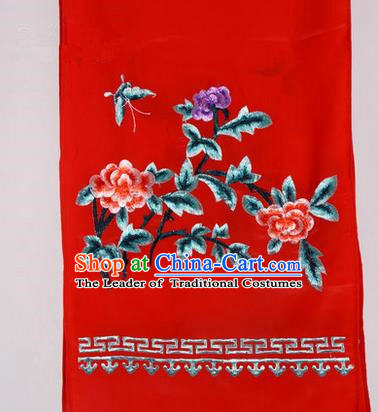 Top Grade Chinese Ancient Peking Opera Accessories Diva Embroidered Belts, Traditional Chinese Beijing Opera Hua Tan Red Waist Towel