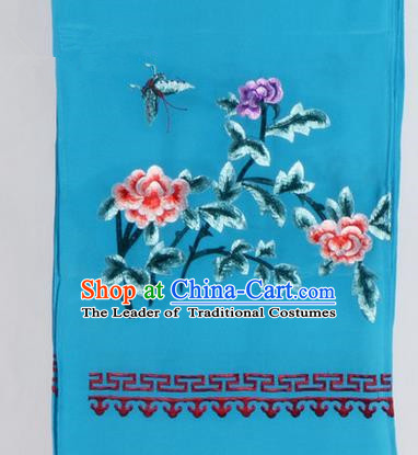 Top Grade Chinese Ancient Peking Opera Accessories Diva Embroidered Belts, Traditional Chinese Beijing Opera Hua Tan Blue Waist Towel