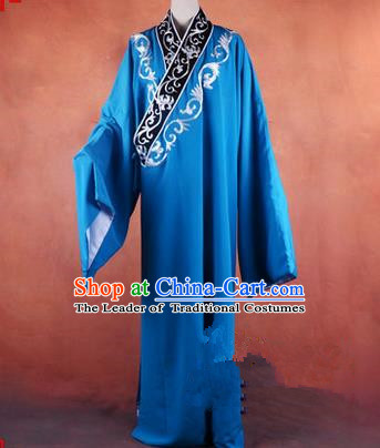 Traditional Chinese Beijing Opera Young Men Blue Clothing, China Peking Opera Scholar Robe Opera Costumes