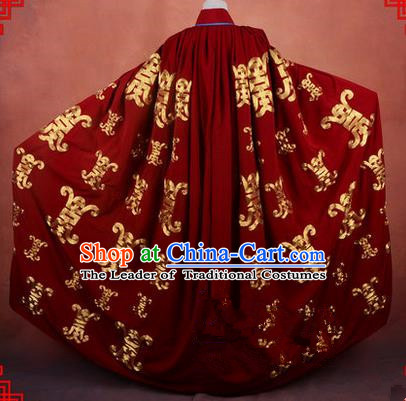Traditional Chinese Beijing Opera Shaoxing Opera Young Lady Clothing Dark Red Cloak, China Peking Opera Diva Role Hua Tan Costume Embroidered Longevity Mantle