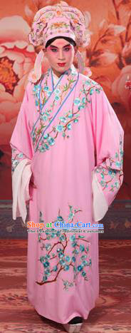 Traditional Chinese Beijing Opera Niche Pink Dress Clothing and Boots Complete Set, China Peking Opera Young Men Costume Embroidered Wintersweet Robe Opera Costumes