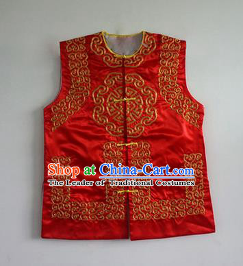 Traditional Chinese Beijing Opera Soldier Red Vests, China Peking Opera Costume Embroidered Waistcoat