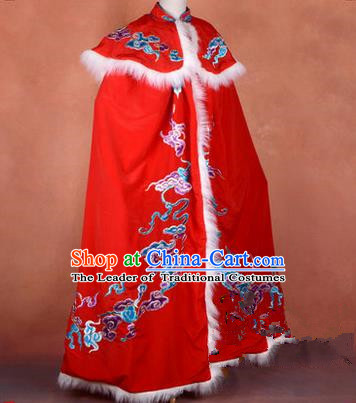 Traditional Chinese Beijing Opera Shaoxing Opera Young Lady Clothing Red Cloak, China Peking Opera Diva Role Hua Tan Costume Embroidered Mantle