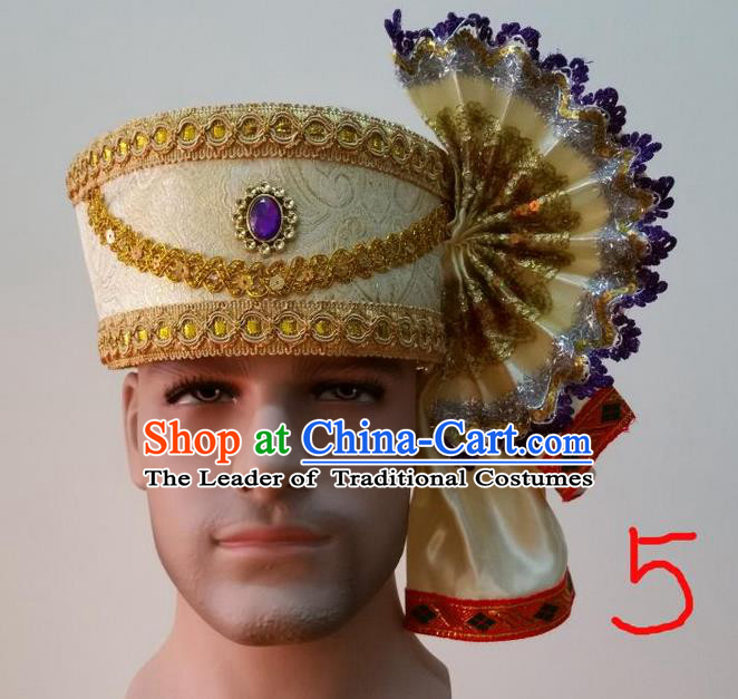 Traditional Traditional Thailand Accessories Purple Crystal Hat, Southeast Asia Thai Dai Nationality Headwear for Men