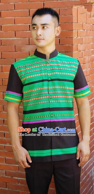 Traditional Traditional Thailand Male Clothing, Southeast Asia Thai Ancient Costumes Dai Nationality Green Shirt for Men