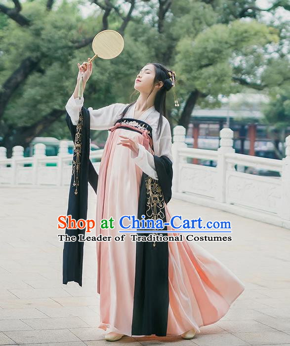 Traditional Chinese Tang Dynasty Young Lady Costume, Elegant Hanfu Clothing Blouse and Pink Ru Skirts, Chinese Ancient Princess Dress for Women
