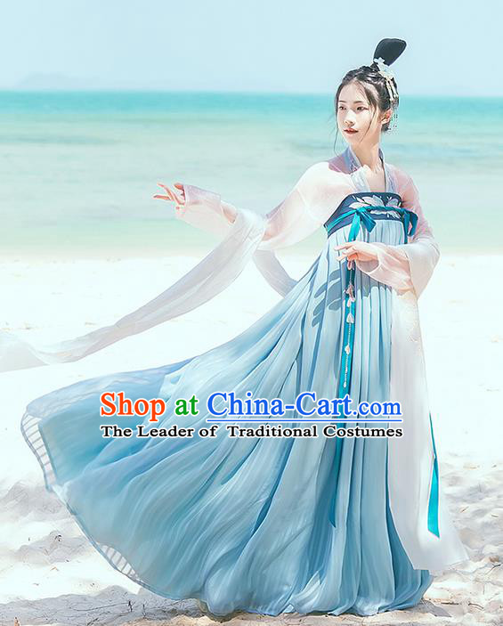 Traditional Chinese Tang Dynasty Palace Lady Costume Complete Set, Elegant Hanfu Clothing Embroidered Butterfly Dress, Chinese Ancient Princess Clothing for Women