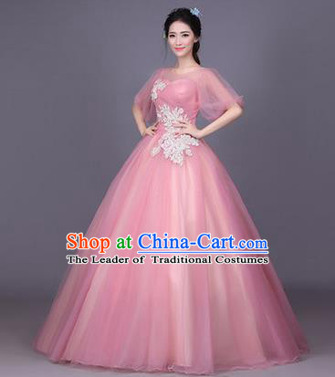 Traditional Chinese Modern Dance Performance Costume, China Opening Dance Full Dress, Classical Dance Pink Bubble Dress for Women