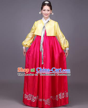 Traditional Korean Nationality Dance Costume, Chinese Minority Nationality Korea Ancient Embroidery Hanbok Dress for Women