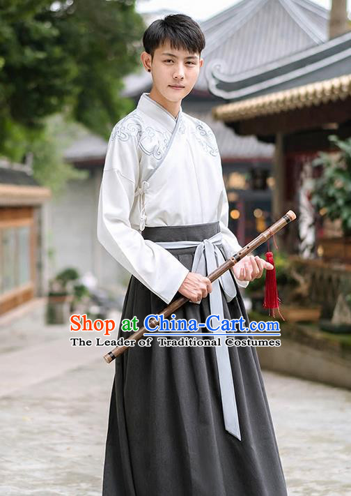 Traditional Chinese Han Dynasty Young Men Embroidery Costume, Elegant Hanfu Clothing Chinese Ancient Swordsman Dress for Men