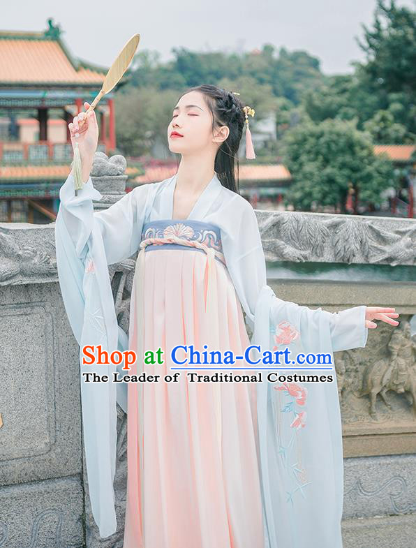 Traditional Chinese Tang Dynasty Imperial Princess Costume, Elegant Hanfu Clothing Chinese Ancient Young Lady Embroidered Ru Dress for Women