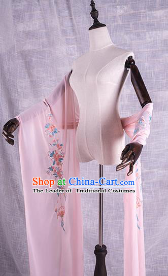 Traditional Chinese Tang Dynasty Palace Princess Embroidered Flowers Hanfu Pink Wide Wearing Silks for Women