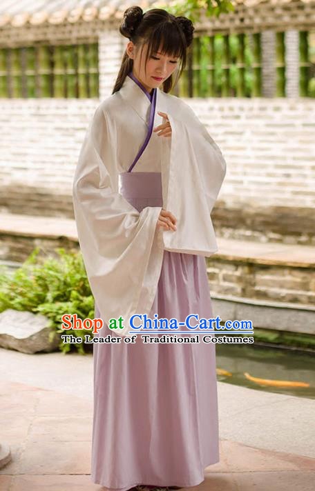 Traditional Chinese Han Dynasty Palace Princess Costume, Elegant Hanfu Clothing Light Purple Middle-Skirt, Chinese Ancient Princess Clothing for Women