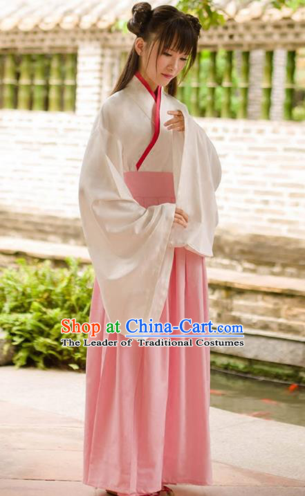 Traditional Chinese Han Dynasty Palace Princess Costume, Elegant Hanfu Clothing Pink Middle-Skirt, Chinese Ancient Princess Clothing for Women