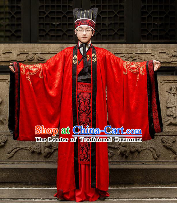 Traditional Chinese Han Dynasty Minister Costume, Elegant Hanfu Clothing Wedding Bridegroom Robes Chinese Ancient Gwanbok for Men