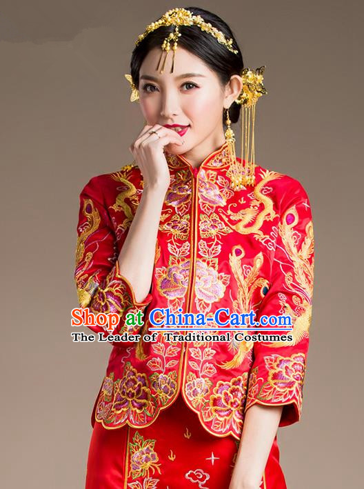 Traditional Chinese Wedding Costumes Traditional Xiuhe Suits Wedding Bride Dress Ancient Chinese bridal hair Accessory Headwear