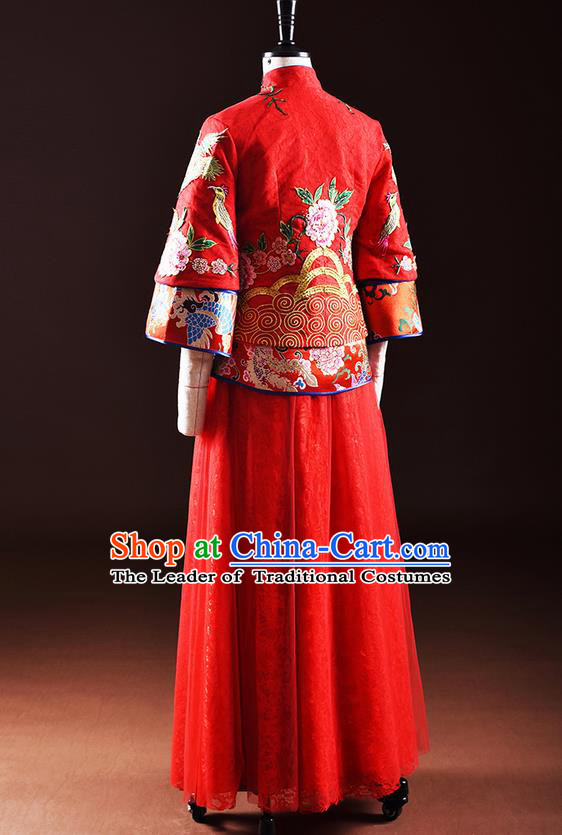 Traditional Chinese Wedding Costumes Traditional Xiuhe Suits Wedding Bride Dress Ancient Chinese bridal hair Accessory Headwear