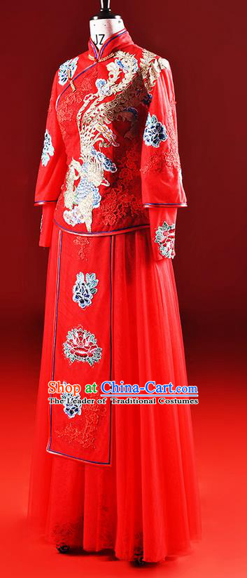 Traditional Chinese Wedding Costumes Traditional Xiuhe Suits Wedding Bride Dress Ancient Chinese bridal hair Accessory Headwear