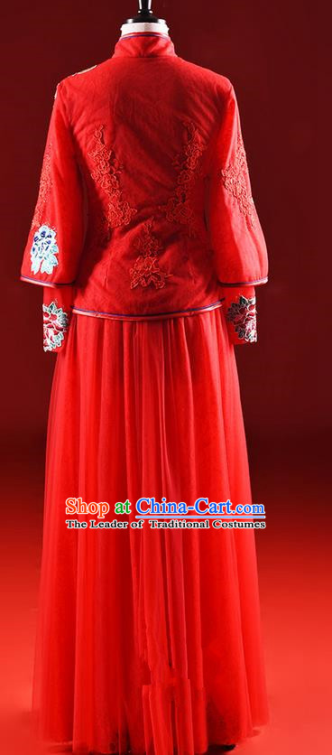 Traditional Chinese Wedding Costumes Traditional Xiuhe Suits Wedding Bride Dress Ancient Chinese bridal hair Accessory Headwear