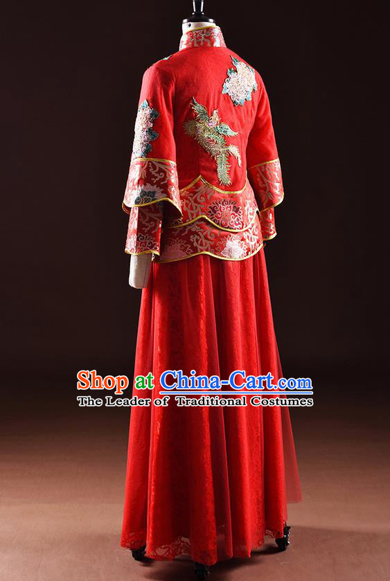 Traditional Chinese Wedding Costumes Traditional Xiuhe Suits Wedding Bride Dress Ancient Chinese bridal hair Accessory Headwear