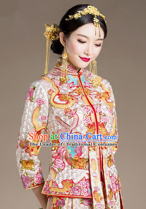 Traditional Chinese Wedding Costumes Traditional Xiuhe Suits Wedding Bride Dress Ancient Chinese bridal hair Accessory Headwear