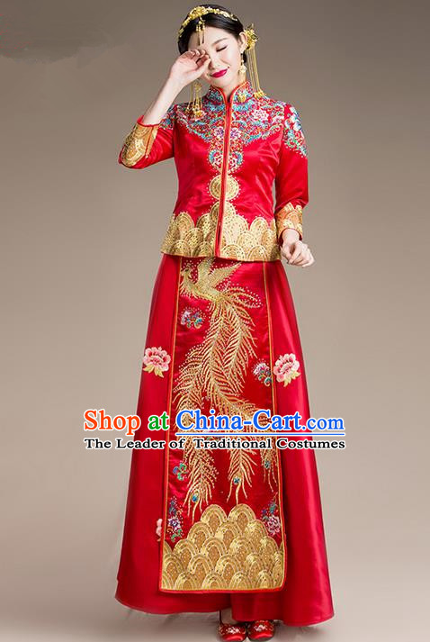 Traditional Chinese Wedding Costumes Traditional Xiuhe Suits Wedding Bride Dress Ancient Chinese bridal hair Accessory Headwear