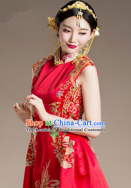 Traditional Chinese Wedding Costumes Traditional Xiuhe Suits Wedding Bride Dress Ancient Chinese bridal hair Accessory Headwear