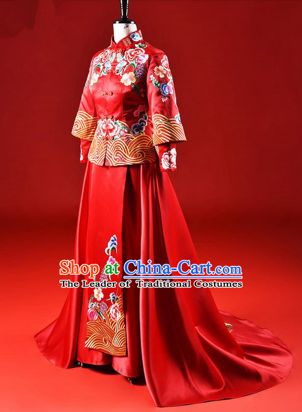 Traditional Chinese Wedding Costumes Traditional Xiuhe Suits Wedding Bride Dress Ancient Chinese bridal hair Accessory Headwear