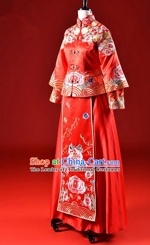 Traditional Chinese Wedding Costumes Traditional Xiuhe Suits Wedding Bride Dress Ancient Chinese bridal hair Accessory Headwear