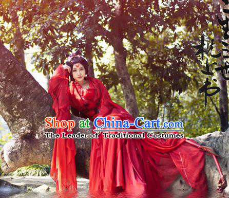 Traditional Chinese Swordswoman Costume, Elegant Hanfu Cosplay Clothing Ancient Chinese Heroine Red Dress for Women