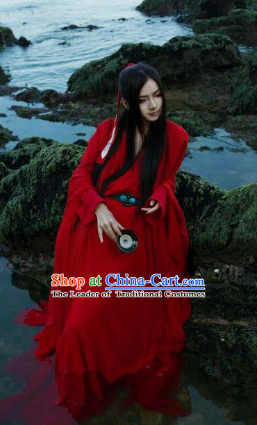 Traditional Chinese Song Dynasty Young Hero Red Costume, Chinese Ancient Hanfu Jiang Hu Swordsman Clothing for Men