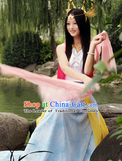 Traditional Chinese Cosplay Imperial Consort Diau Charn Costume, Chinese Ancient Hanfu Han Dynasty Imperial Princess Dance Dress Clothing for Women