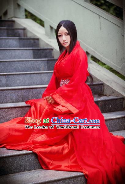 Traditional Chinese Cosplay Imperial Consort Wedding Costume, Chinese Ancient Bride Hanfu Han Dynasty Wedding Red Clothing for Women