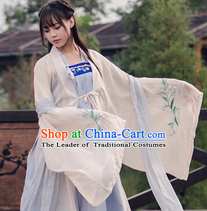 Traditional Chinese Han Dynasty Imperial Princess Costume, Elegant Hanfu Clothing Blouse and Skirts, Chinese Ancient Young Lady Embroidered Cardigan Dress for Women
