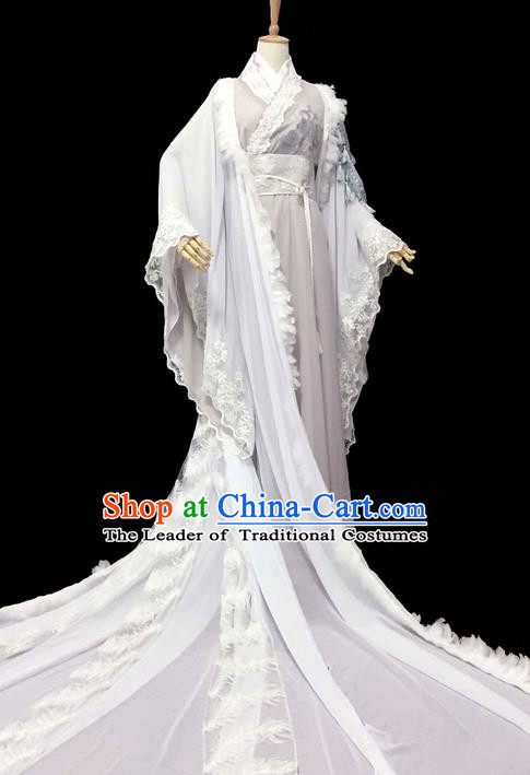 Traditional Chinese Han Dynasty Young Men Embroidery Costume, Elegant Hanfu Clothing Chinese Ancient Prince Trailing Robe for Men