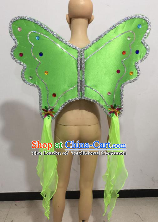 Top Grade Professional Stage Show Catwalks Halloween Green Butterfly Wings, Brazilian Rio Carnival Samba Opening Dance Custom-made Customized Backboard Accessories Props for Women