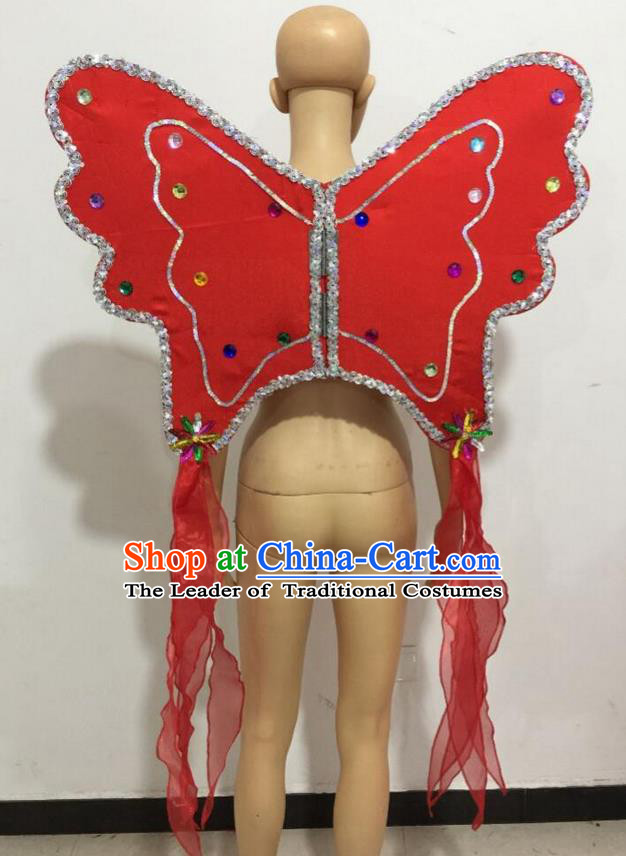 Top Grade Professional Stage Show Catwalks Halloween Red Butterfly Wings, Brazilian Rio Carnival Samba Opening Dance Custom-made Customized Backboard Accessories Props for Women