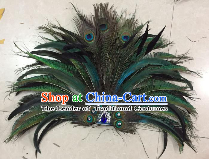 Top Grade Stage Show Catwalks Crafts, Brazilian Rio Carnival Samba Opening Dance Modern Fancywork Peacock Feather Fans